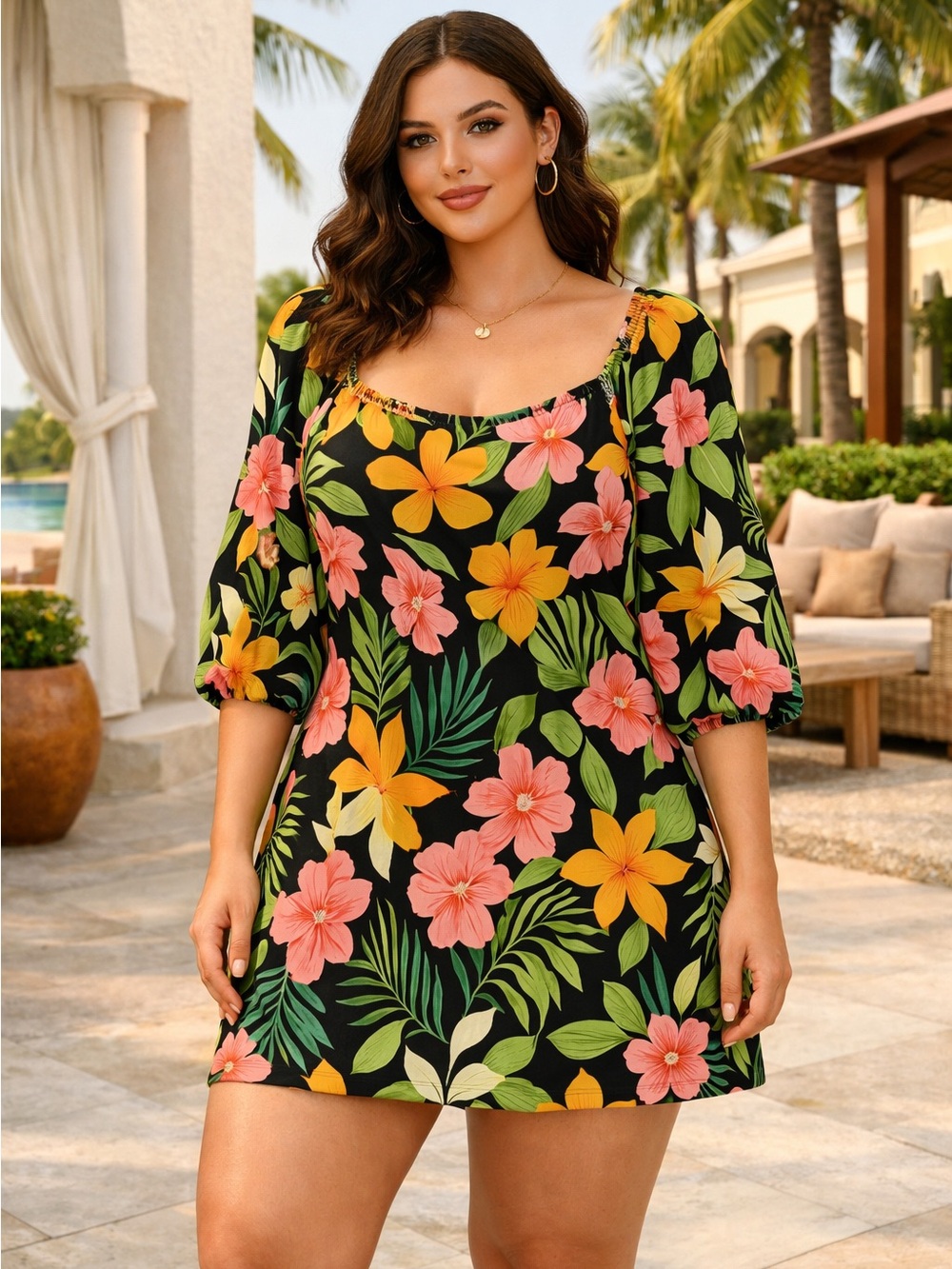 SHEIN Curve Floral Mini Dress Plus Maximalism Resort Euro Summer